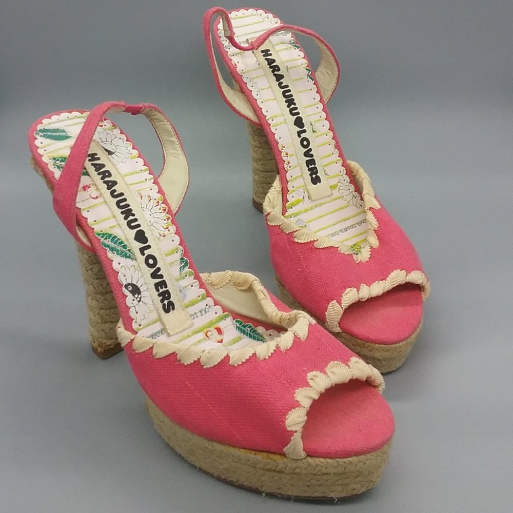 Harajuku Lovers Pink Jute Heel Sandals